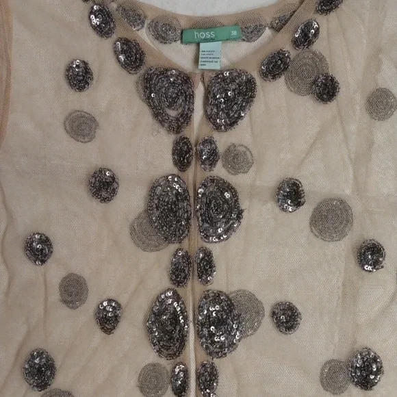 HOSS INTROPIA GORGEOUS SHEER TAN EMBELLISHED TOP - SIZE 38 OR SMALL - Picture 3 of 8